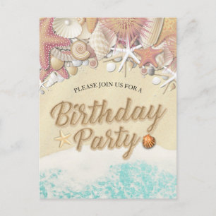 Birthday Party Save The Date Summer Beach Starfish Invitation Postcard