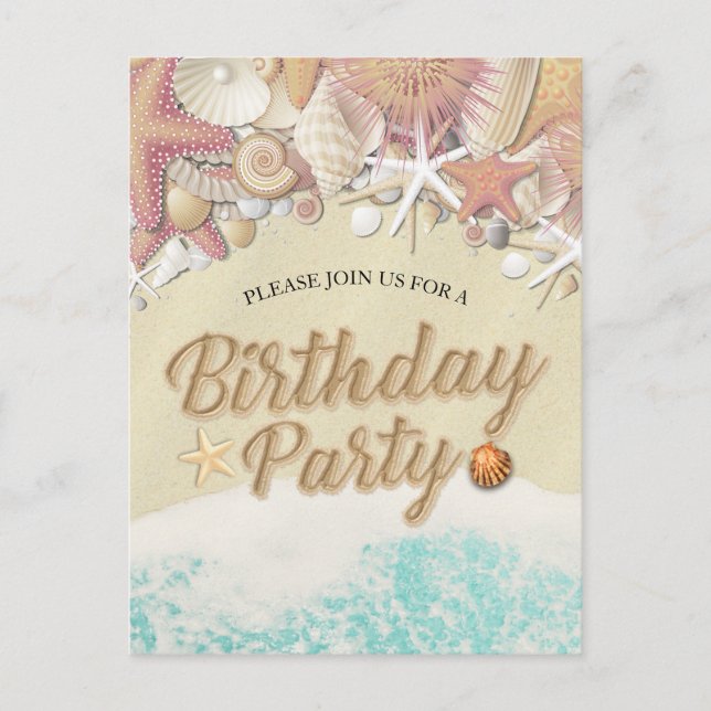 Birthday Party Save The Date Summer Beach Starfish Invitation Postcard (Front)