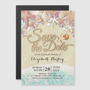 Birthday Party Save The Date Summer Beach Starfish Magnetic Invitation