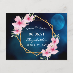 Birthday party Save the Date tropical blue moon Postcard
