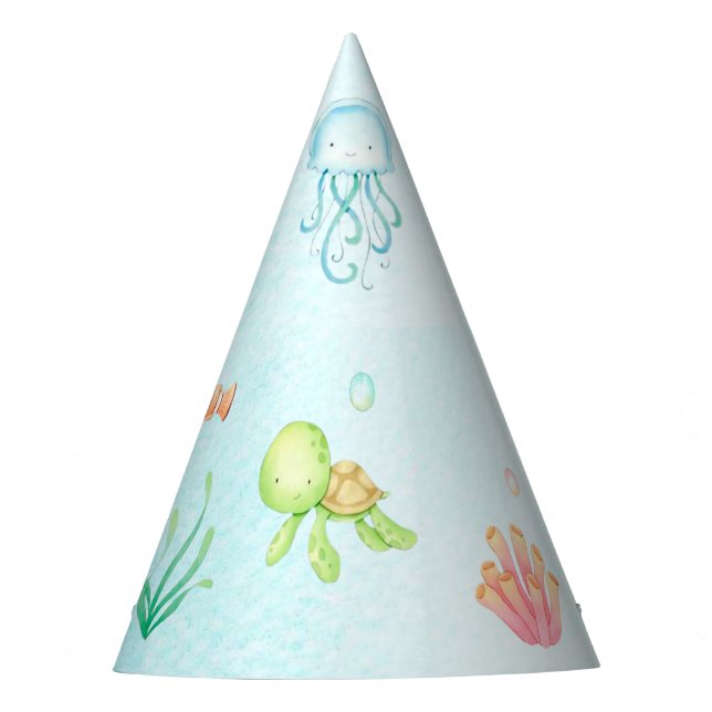 Birthday party sea watercolor party hat (Front)