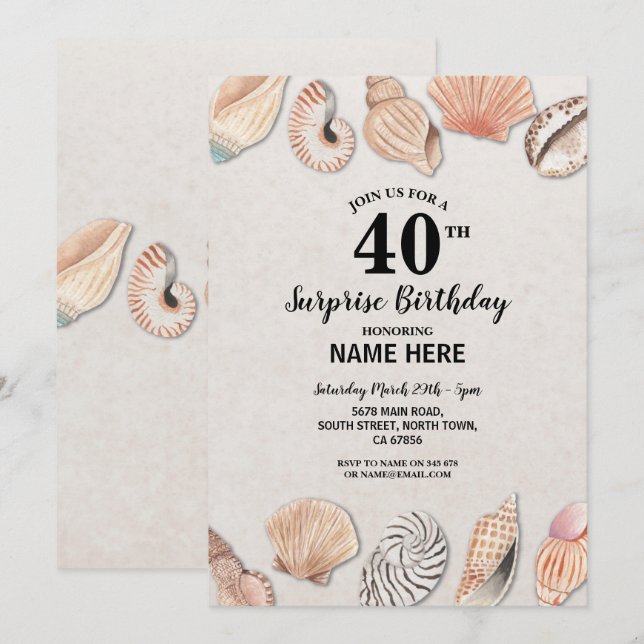 Birthday Party Shells Ocean Beach Sea Mens Women's Invitation (Front/Back)