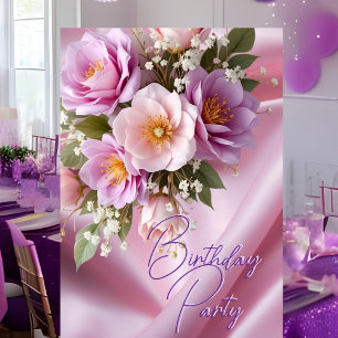 Birthday Party Silk Blush Pink Lilac Flowers Invitation