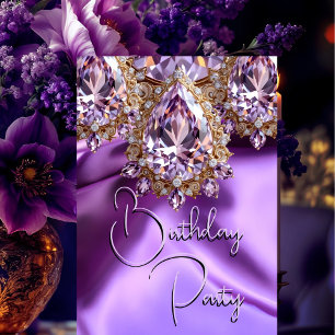 Birthday Party Silk Lilac Purple jewel Gem Invitation