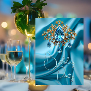 Birthday Party Silk Powder Blue jewel Gold Invitation
