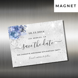 Birthday party silver blue save the date magnet