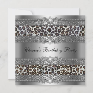 Birthday Party Silver Cheetah Diamond Invitation