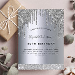 Birthday party silver glitter drips glamourous invitation<br><div class="desc">A modern, stylish and glamourous invitation for a woman's 50th (or any age) birthday party. A faux silver metallic looking background with faux silver glitter drip, paint dripping look. The name is written with a modern black hand lettered style script. Personalise and add a name, age and your party details....</div>
