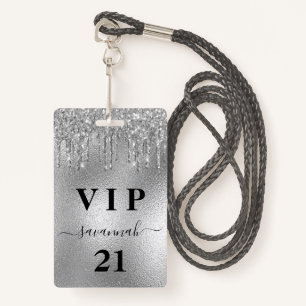 Birthday party silver glitter drips luxury vip ID badge