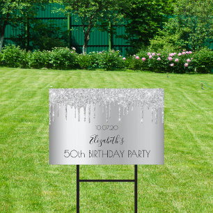 Birthday party silver glitter sparkle drive-by garden sign