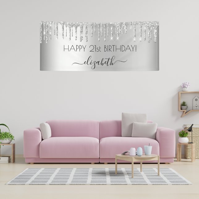 Birthday party silver glitter sparkle glam banner (Creator Uploaded)