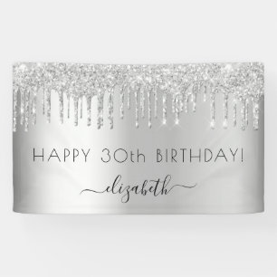 Birthday party silver glitter sparkle name banner