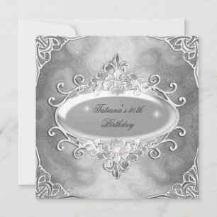 Birthday Party Silver On Silver Metal Glitter 2 Invitation