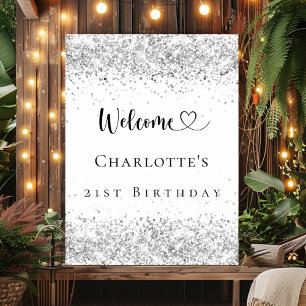 Birthday party silver welcome poster