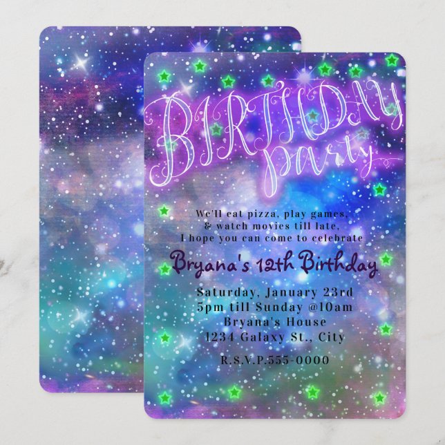 Birthday Party Sleepover Slumber Space Galaxy Invitation (Front/Back)