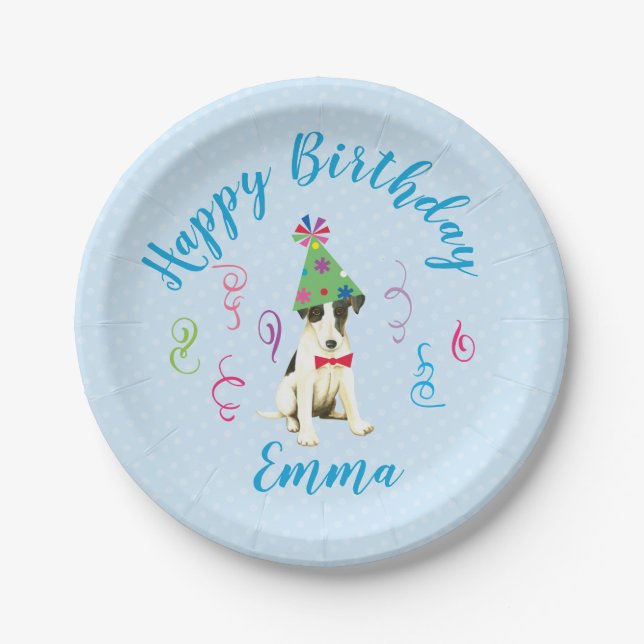 Birthday Party Smooth Fox Terrier Paper Plate (Front)