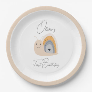 Birthday Party Snail Rainbow Rain Paper Plate