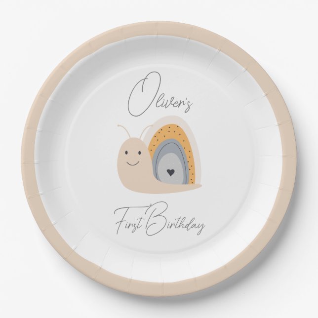 Birthday Party Snail Rainbow Rain Paper Plate (Front)