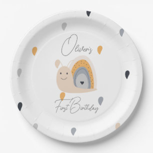 Birthday Party Snail Rainbow Rain Paper Plate