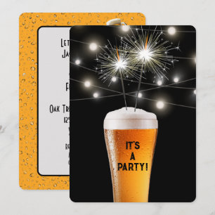 Birthday Party Sparkler In Beer Glass  Invitation