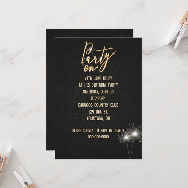 Birthday Party Sparkler Invitation (Front/Back In Situ)