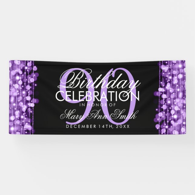 Birthday Party Sparkles Purple Banner (Horizontal)