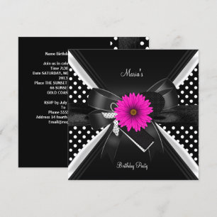 Birthday Party Spot Polka Dot Black White Pink Invitation
