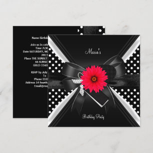 Birthday Party Spot Polka Dot Black White Red Invitation