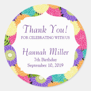 Birthday Party Spring Blooms Thank You Classic Round Sticker