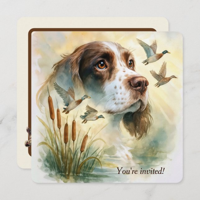 Birthday Party Springer Spaniel Dog With Cattails Invitation (Front/Back)