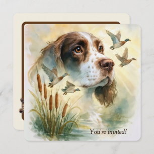 Birthday Party Springer Spaniel Dog With Cattails Invitation