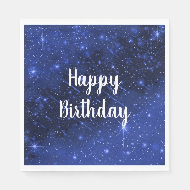 Birthday Party Star Galaxy On Blue  Napkin (Front)