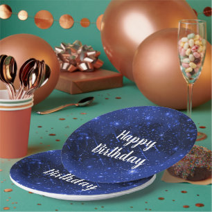 Birthday Party Star Galaxy On Blue   Paper Plate