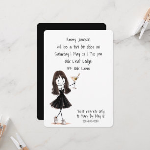 Birthday Party Stick Figure Girl with Martini Invitation