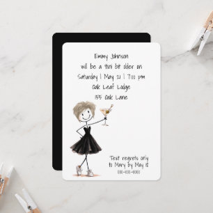 Birthday Party Stick Figure Girl with Martini Invitation