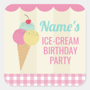 Birthday Party Stickers Ice-Cream Pink Lolly