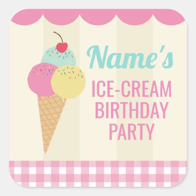 Birthday Party Stickers Ice-Cream Pink Lolly (Front)