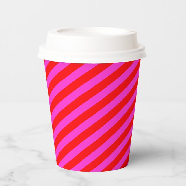 Birthday party stripes pink red pattern paper cups (Front)