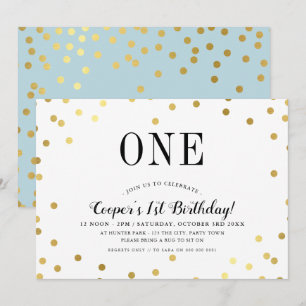 BIRTHDAY PARTY stylish gold confetti blue boy Invitation