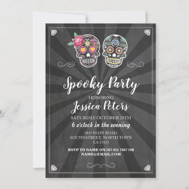 Birthday Party Sugar Skull Halloween Invite (Front)