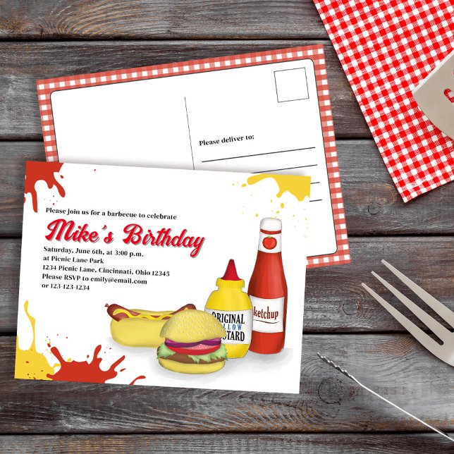 Birthday Party Summer BBQ Invitation Postcard (Birthday Party BBQ invitation postcard template.)