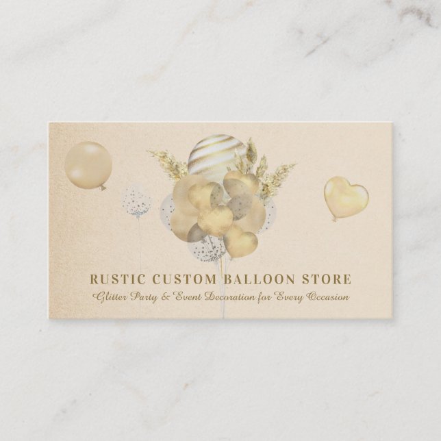 Birthday Party Supplies Balloon Gold Beige Business Card (Front)