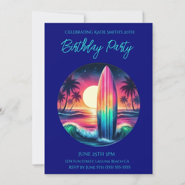 Birthday Party-Surfboard Escape- Invitation (Front)