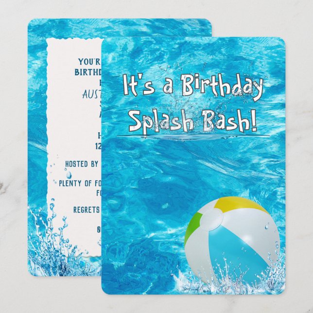 Birthday Party Swimming Pool Invitation (Front/Back)