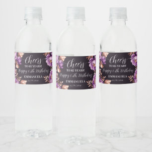 Birthday party tableware purple peonies template Water Bottle Label