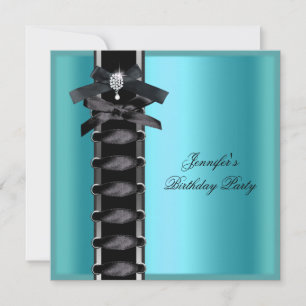 Birthday Party Teal Blue Black Diamond Corset Tie Invitation
