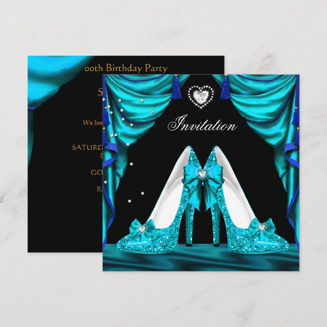 Birthday Party Teal Blue Shoes Invitation (Front/Back)