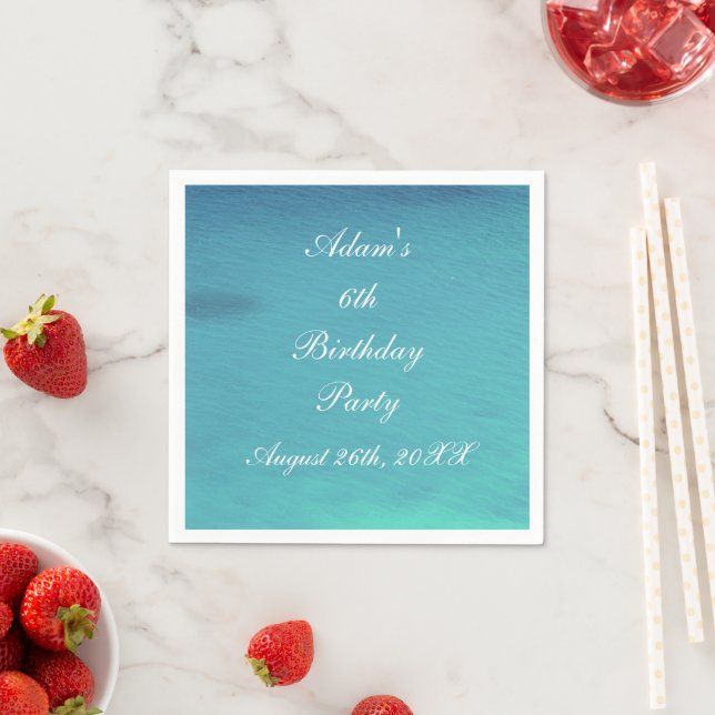 Birthday Party Teal Blue Water Name Date Summer Napkin (Insitu)