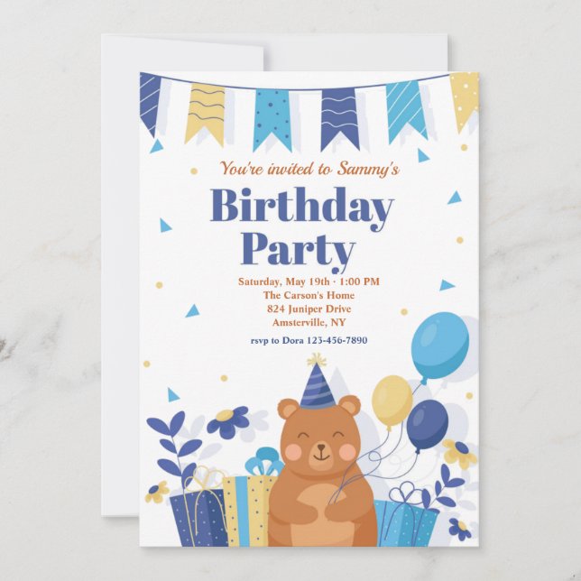 Birthday Party Teddy Bear  Invitation (Front)