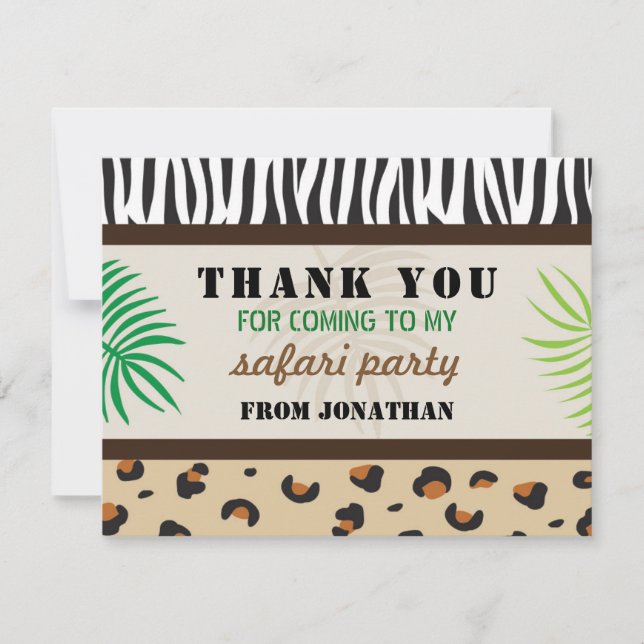 Birthday Party Thank You Animal Print Safari Zoo (Front)